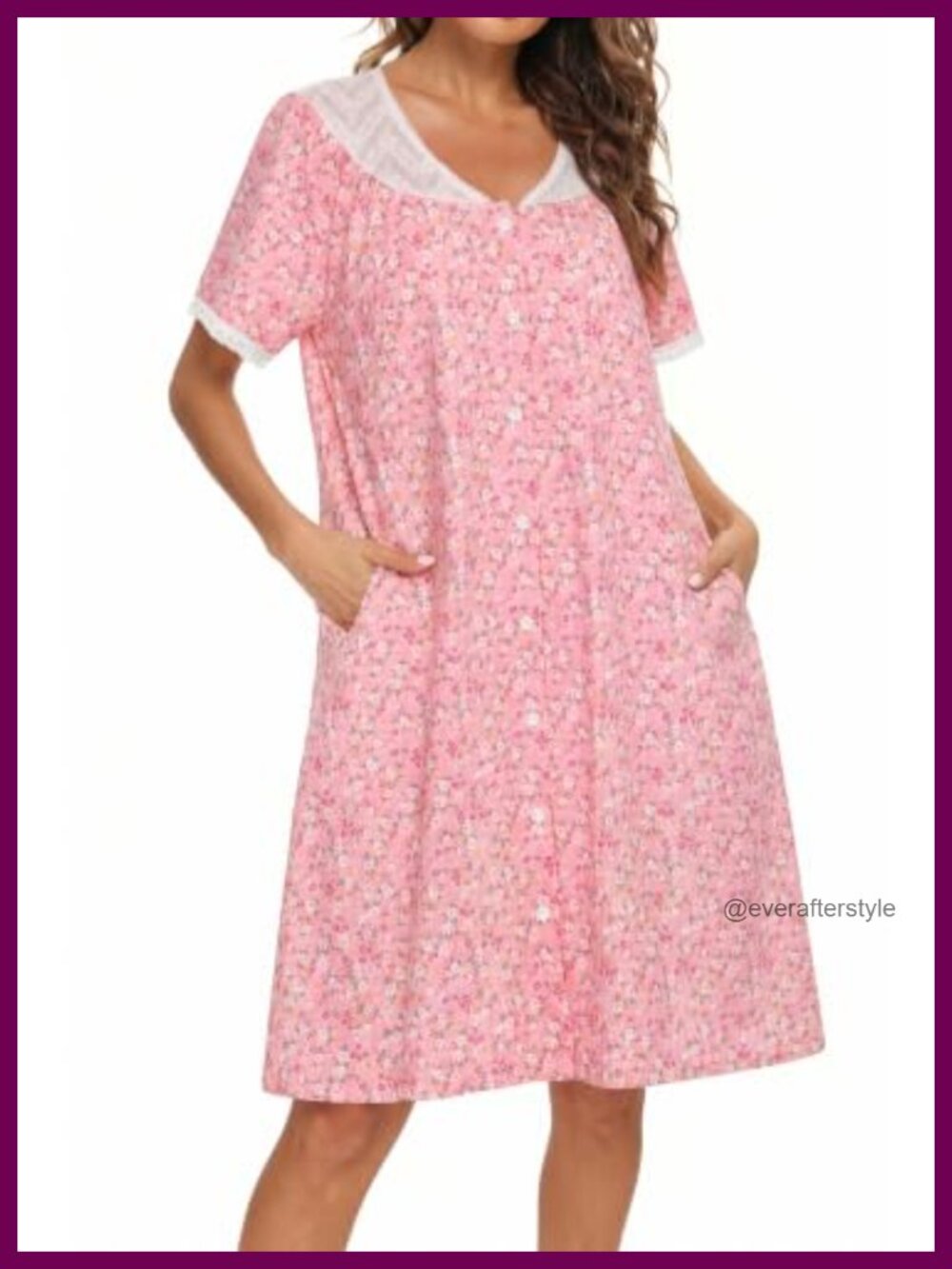 100% Cotton House Dress Short Sleeve Duster Robe with Pockets